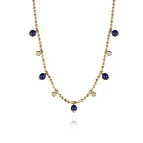14K Yellow Gold Bujukan Lapis and White Sapphire Droplet Necklace - NK7659Y4JMC