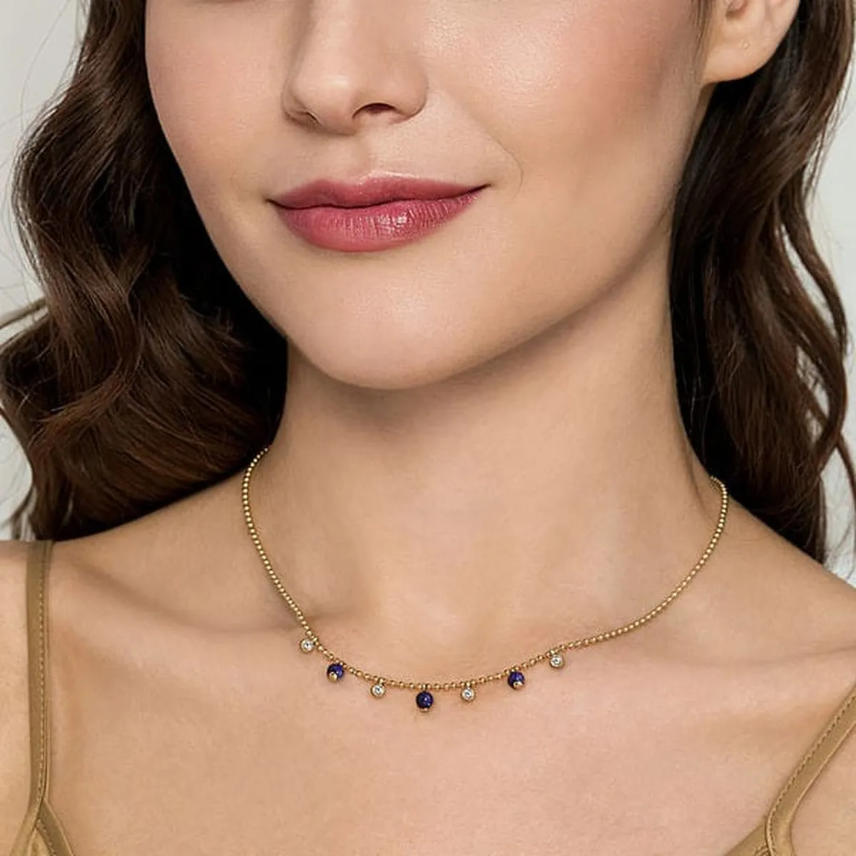 14K Yellow Gold Bujukan Lapis and White Sapphire Droplet Necklace - NK7659Y4JMC
