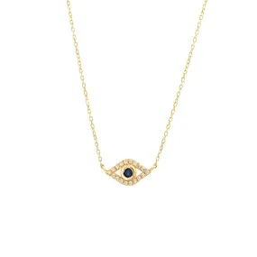 14K Yellow Gold Eye Round Bezel Sapphire Necklace