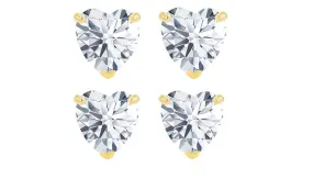 14k Yellow Gold Plated 1/2Ct Heart White Sapphire Set Of Two Stud Earrings