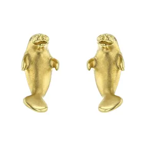 14K Yellow Gold Seal Earrings with Diamond Eyes