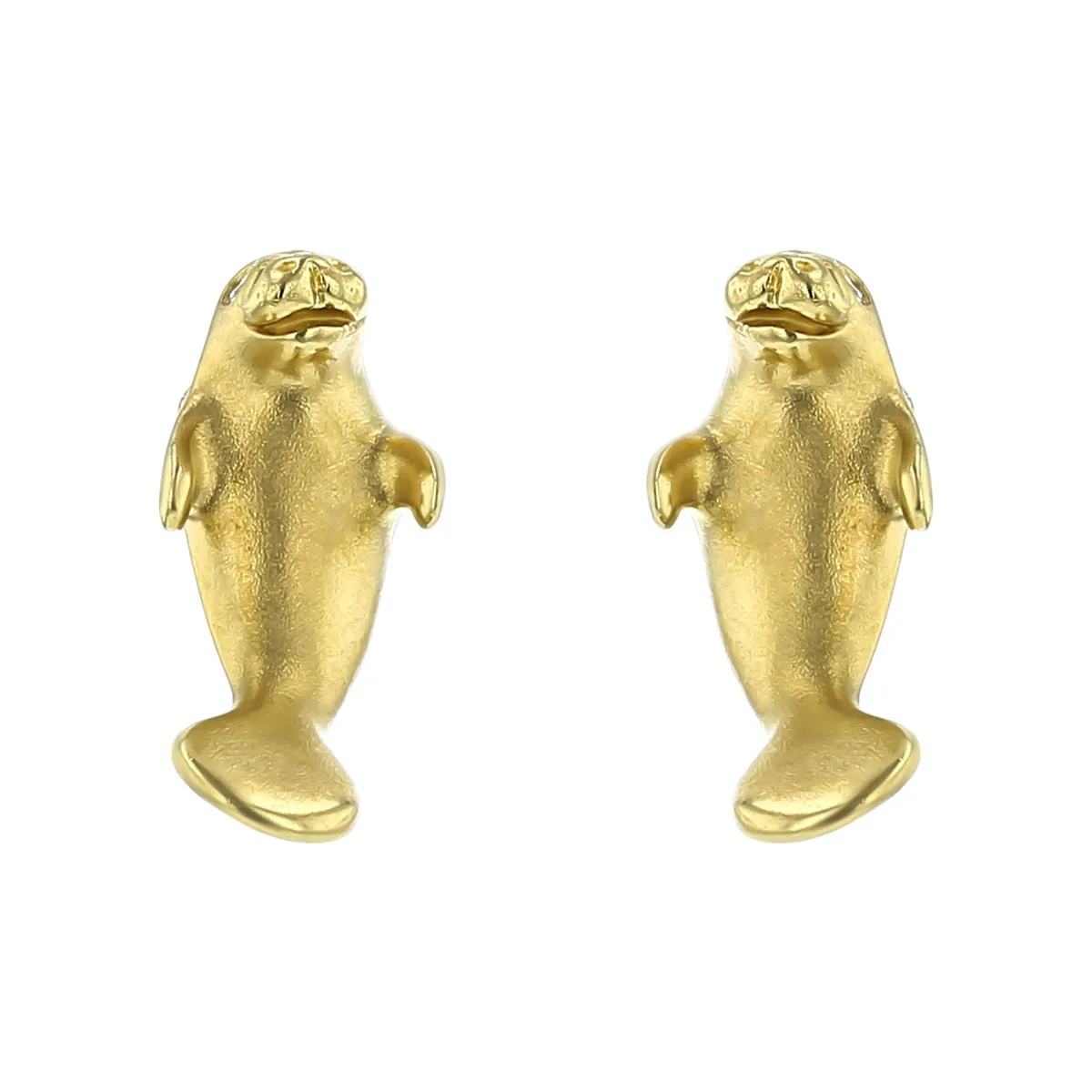 14K Yellow Gold Seal Earrings with Diamond Eyes