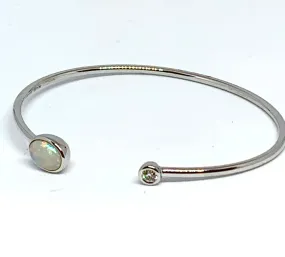 14kt Gold Diamond and Opal Bangle Bracelet