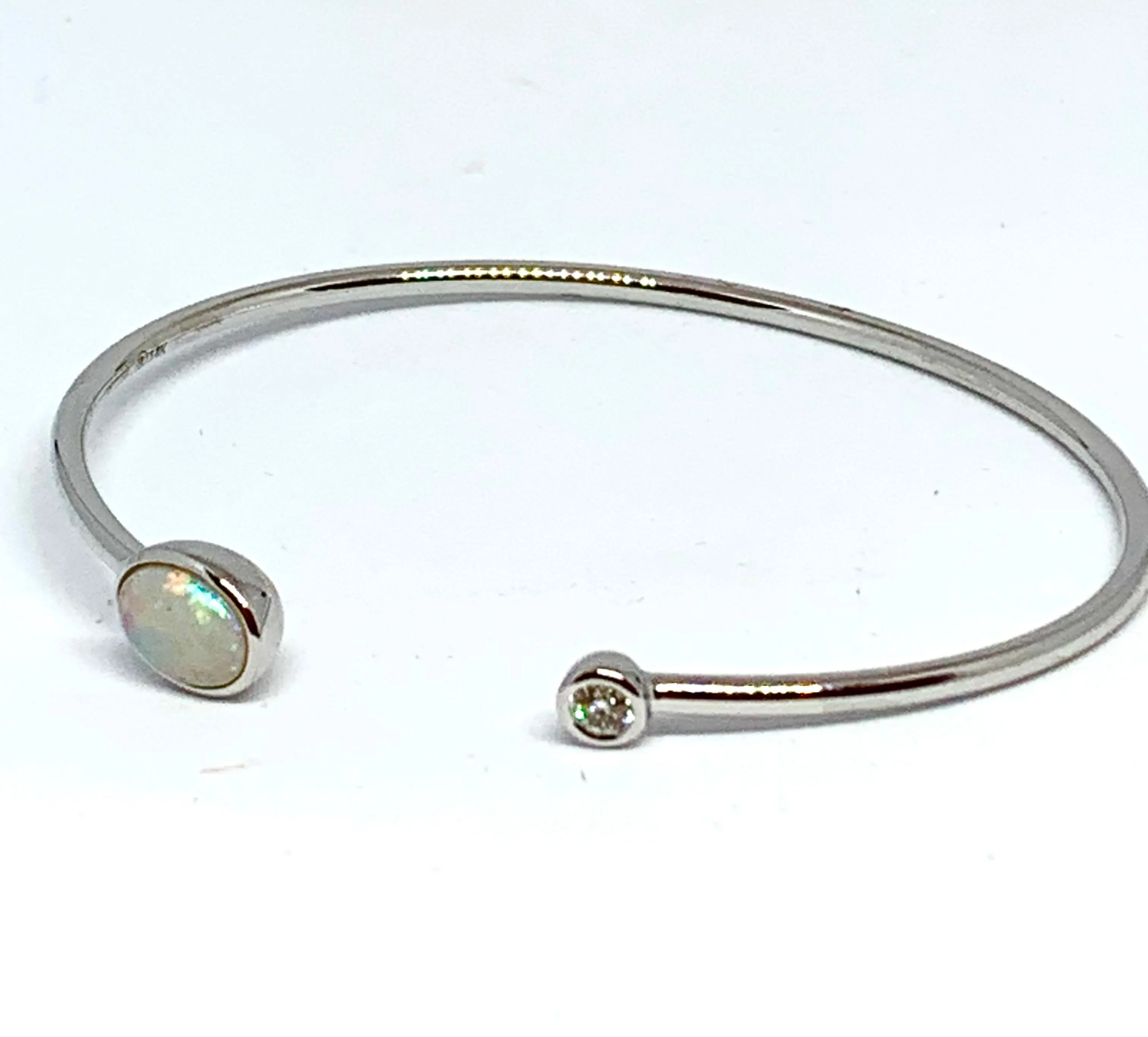 14kt Gold Diamond and Opal Bangle Bracelet