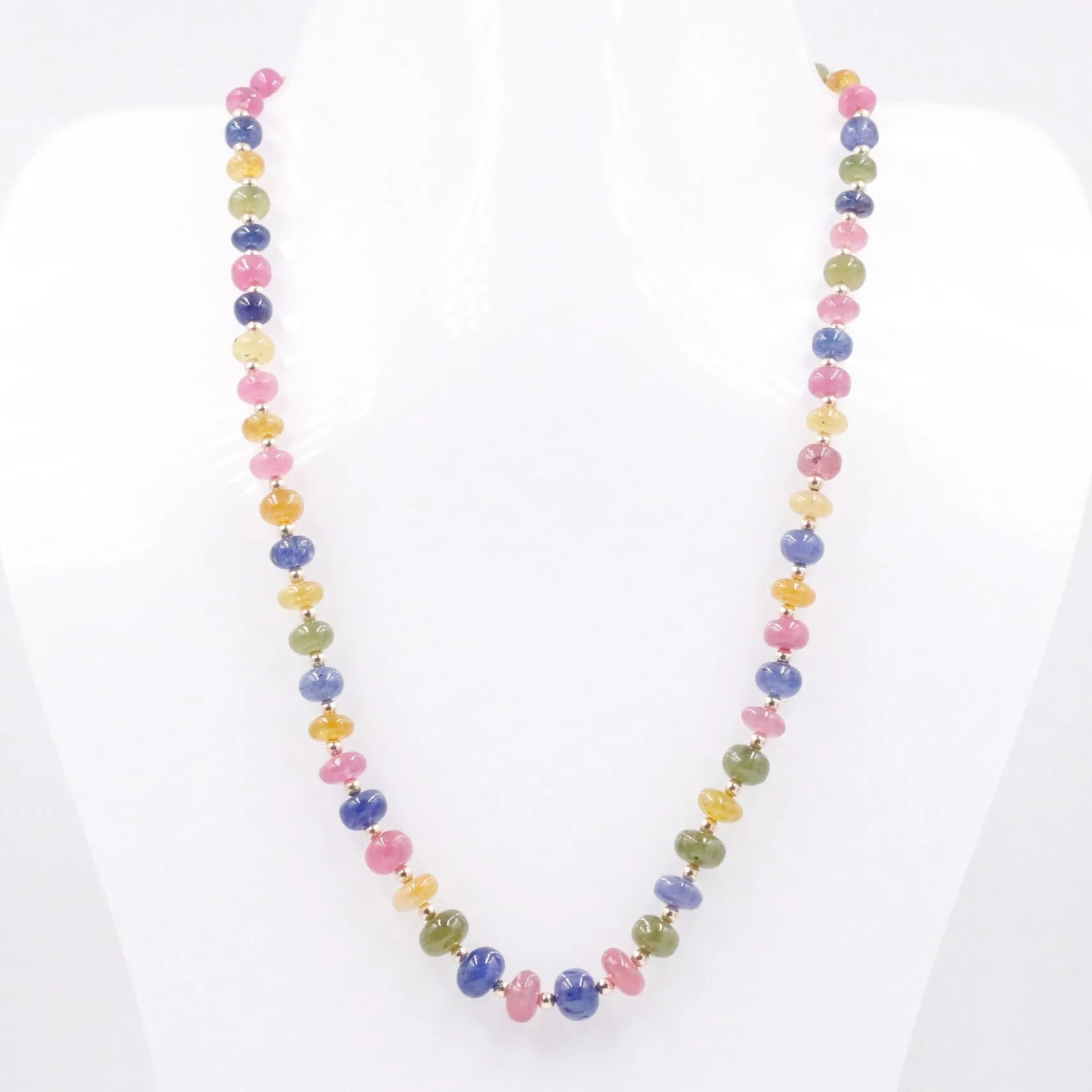 14KY MultiColor Sapphire Necklace Polished Rondelle Gemstone Necklace Beaded Necklace Sapphire Necklace SKU 6143140