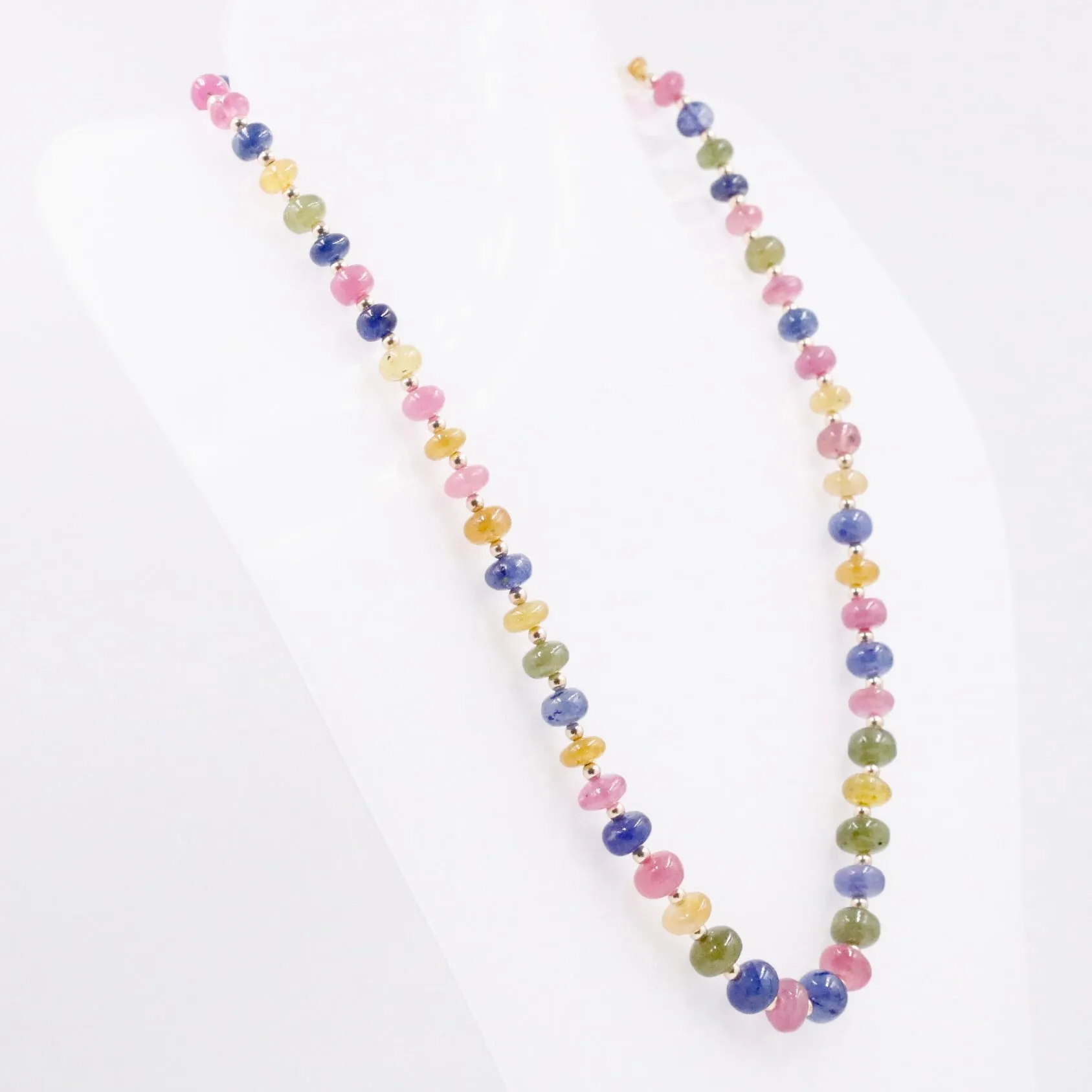 14KY MultiColor Sapphire Necklace Polished Rondelle Gemstone Necklace Beaded Necklace Sapphire Necklace SKU 6143140