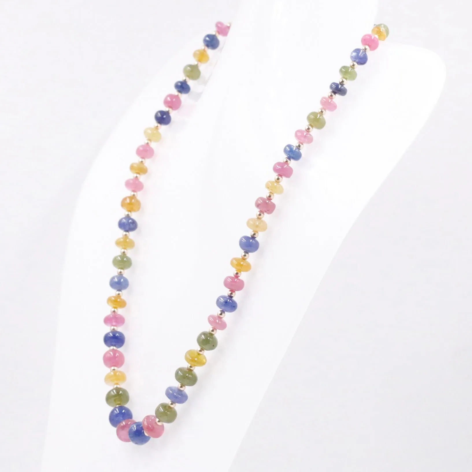 14KY MultiColor Sapphire Necklace Polished Rondelle Gemstone Necklace Beaded Necklace Sapphire Necklace SKU 6143140