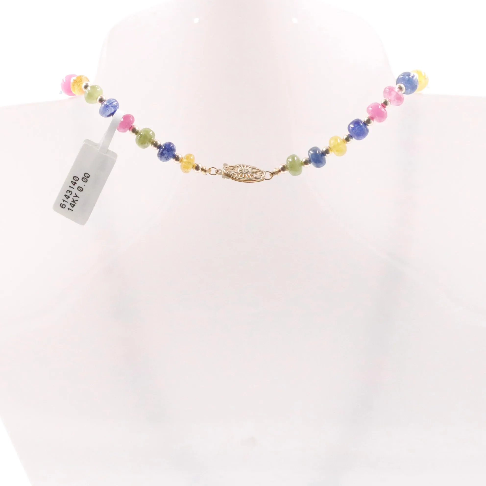 14KY MultiColor Sapphire Necklace Polished Rondelle Gemstone Necklace Beaded Necklace Sapphire Necklace SKU 6143140