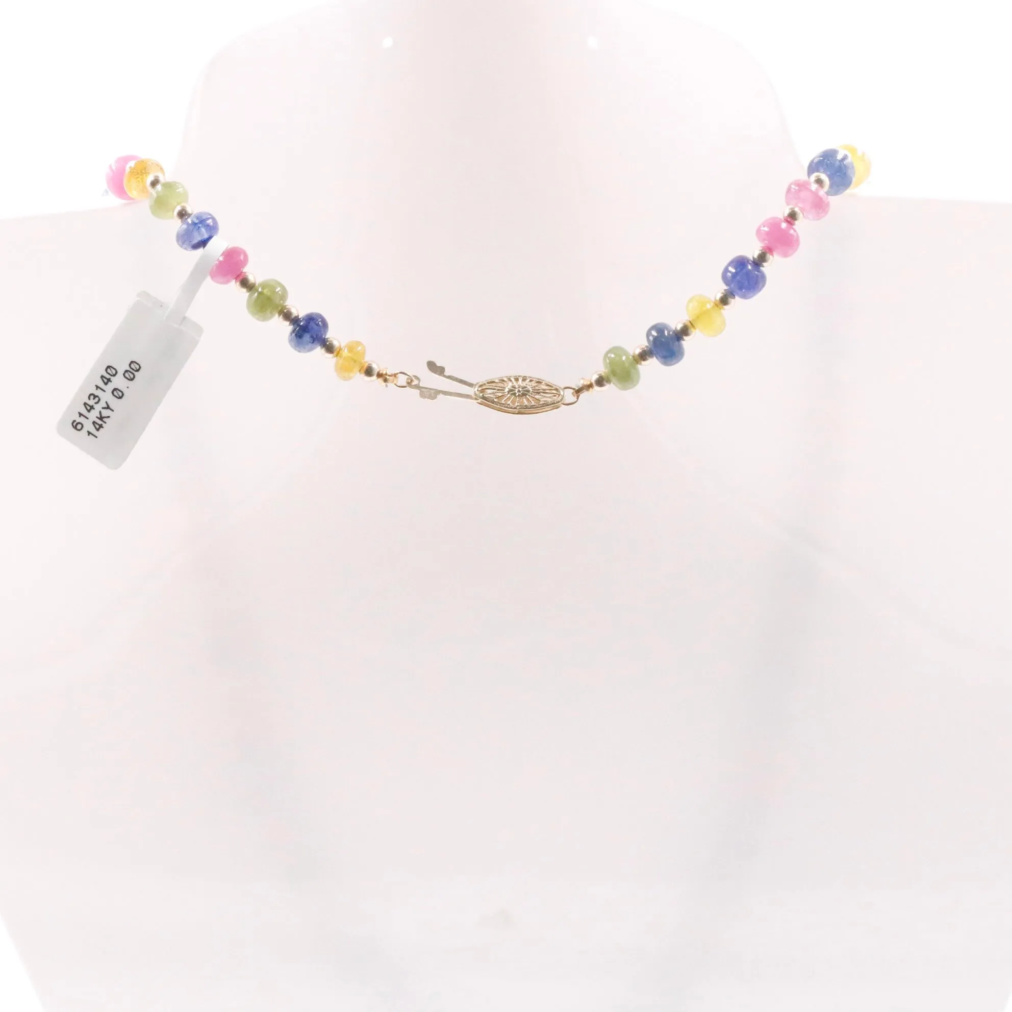 14KY MultiColor Sapphire Necklace Polished Rondelle Gemstone Necklace Beaded Necklace Sapphire Necklace SKU 6143140