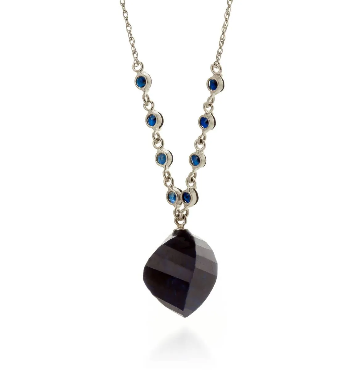 16.25 Carat 14K Solid White Gold Love The Hunt Sapphire Necklace