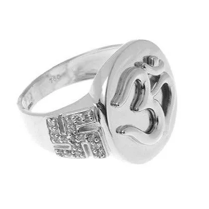 18ct Gold / 22ct Gold Cubic Zirconia Gents Ring with Om and Saathiya Symbols GR15126