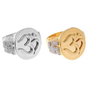 18ct Gold / 22ct Gold Cubic Zirconia Gents Ring with Om and Saathiya Symbols GR15126