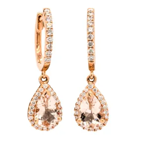 18ct Rose Gold Morganite & Diamond Halo Earrings