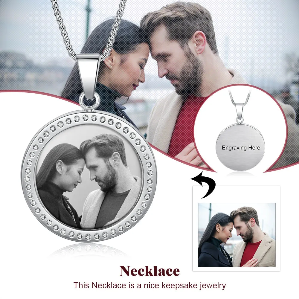 18K Gold Plated Custom Round Photo Necklace With CZ Stone