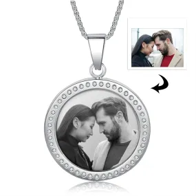 18K Gold Plated Custom Round Photo Necklace With CZ Stone