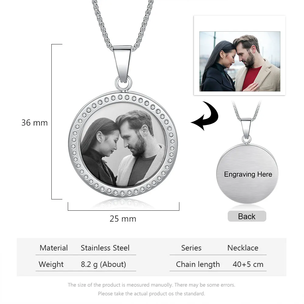 18K Gold Plated Custom Round Photo Necklace With CZ Stone