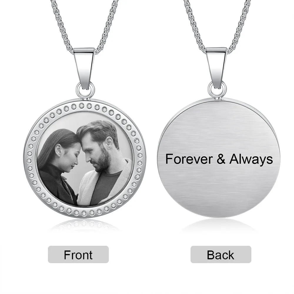 18K Gold Plated Custom Round Photo Necklace With CZ Stone