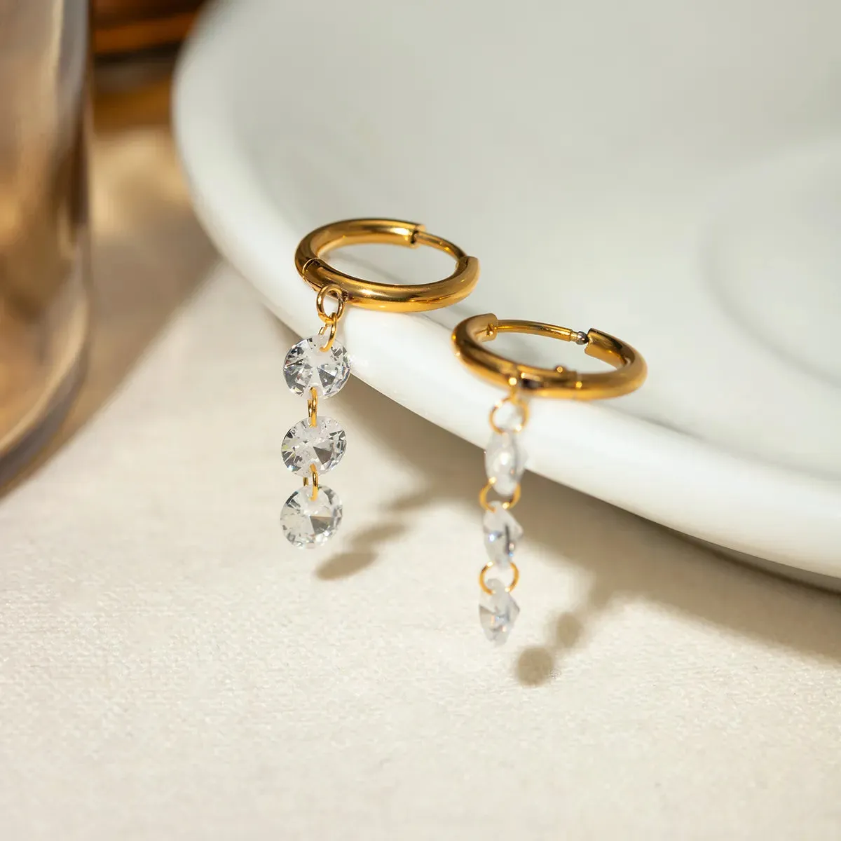 18K Gold   Zircon Drops Huggies