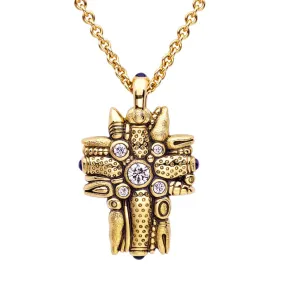 18K Sapphire & Diamond Cross Pendant - M-8