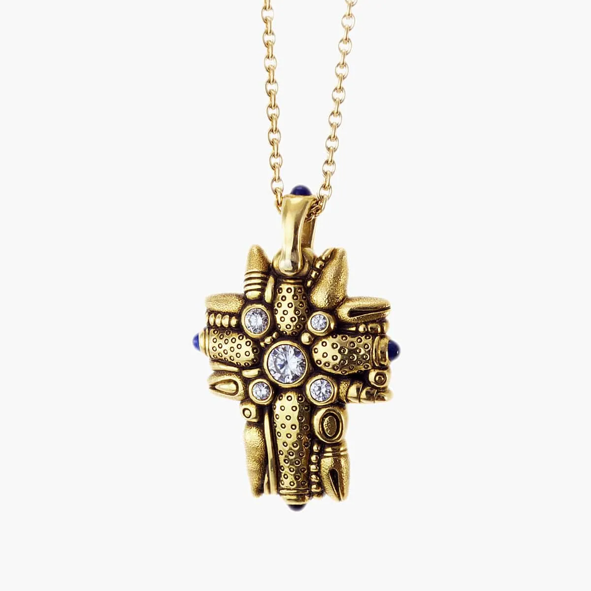 18K Sapphire & Diamond Cross Pendant - M-8
