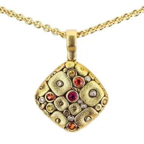 18K Soft Mosaic Fire Mix Sapphire & Diamond Pendant - M-46S
