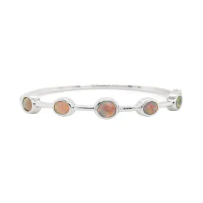 18K White Gold Bezel Set Oval Opal Bangle Bracelet