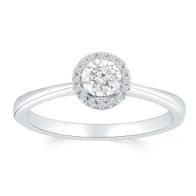 18K White Gold Halo Diamond on Diamond Cut Centre Ring