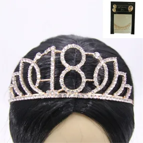 18th Birthday Metal Tiara with Diamante - Gold