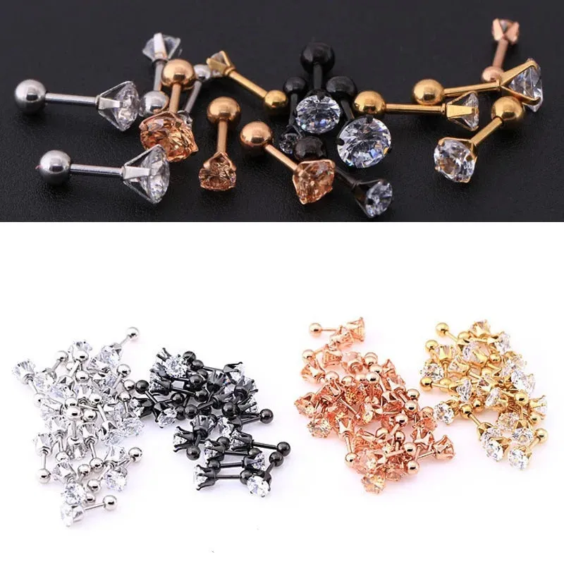 1pc/lot Size 3/4/5/6mm 4 Colors Punk Medical Stainless Titanium Steel Needle Zircon Crystal Stud Earrings For Men Women Party