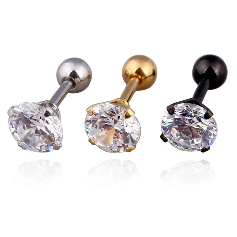 1pc/lot Size 3/4/5/6mm 4 Colors Punk Medical Stainless Titanium Steel Needle Zircon Crystal Stud Earrings For Men Women Party