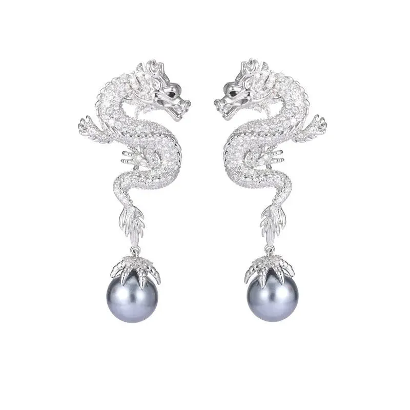 2024 Cubic Zirconia Pearl Dragon Earrings Banquet Dress Women Jewely Accessories LYX280