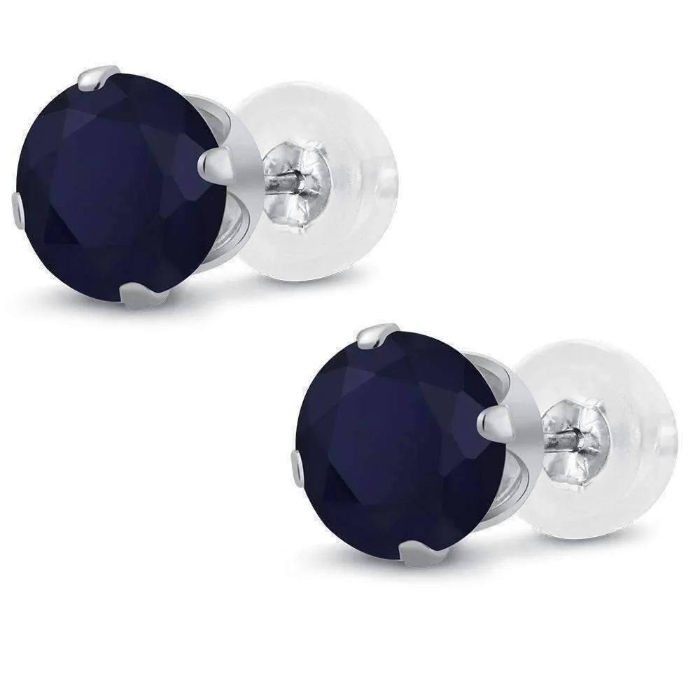 2.12CTW Genuine Sapphire 10K White Gold IOBI Precious Gems Stud Earrings