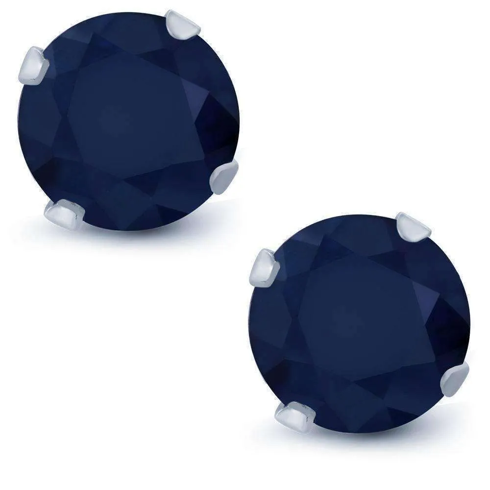 2.12CTW Genuine Sapphire 10K White Gold IOBI Precious Gems Stud Earrings