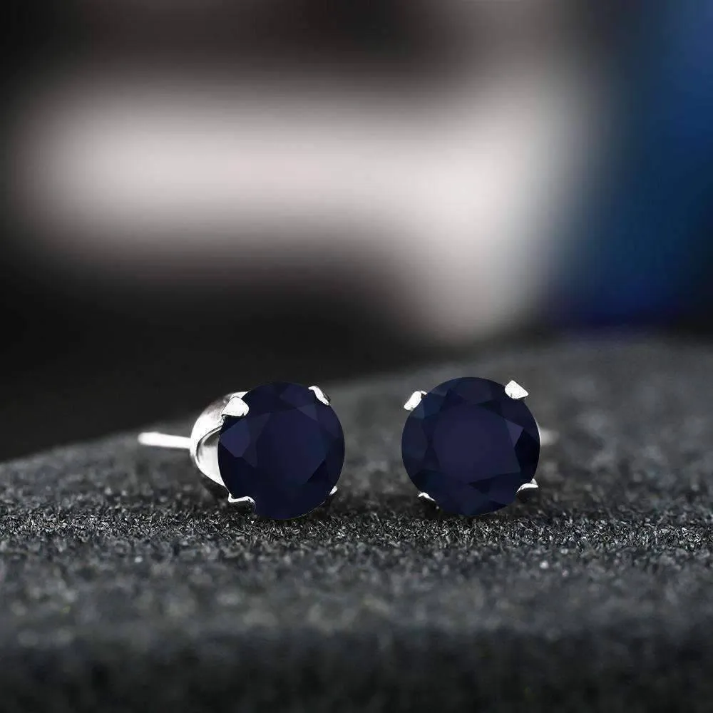 2.12CTW Genuine Sapphire 10K White Gold IOBI Precious Gems Stud Earrings