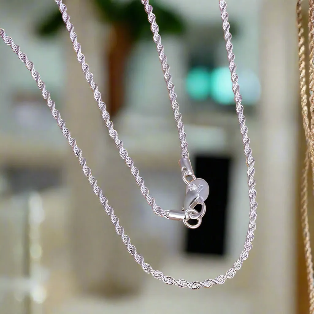 2.5MM Diamond Cut Silver Rope Chain 16-24 inches Everyday Wear for Woman or Man