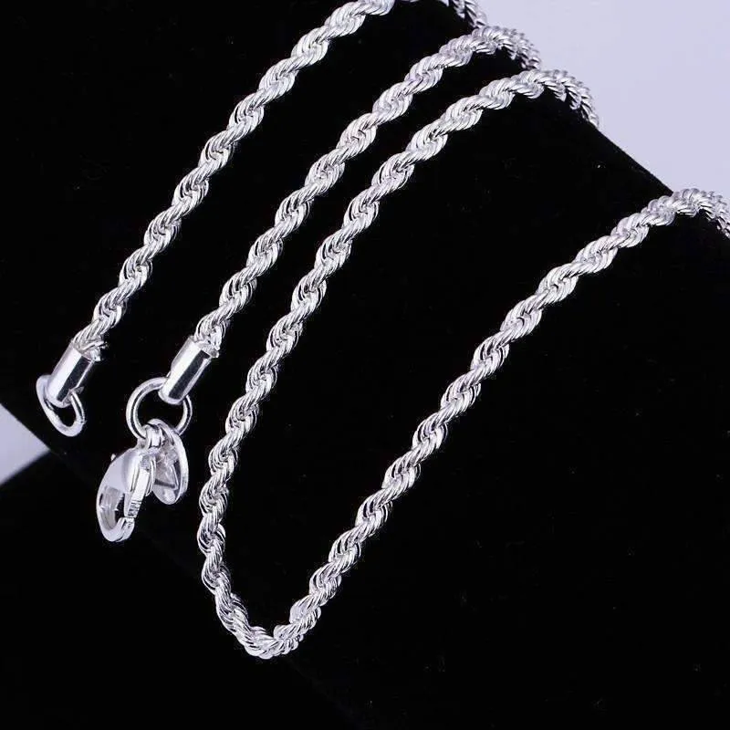 2.5MM Diamond Cut Silver Rope Chain 16-24 inches Everyday Wear for Woman or Man