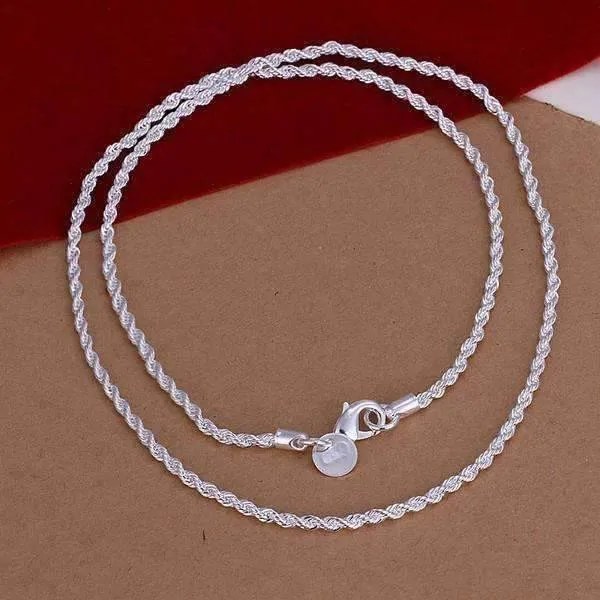 2.5MM Diamond Cut Silver Rope Chain 16-24 inches Everyday Wear for Woman or Man