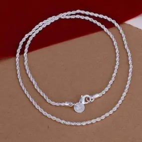 2.5MM Diamond Cut Silver Rope Chain 16-24 inches Everyday Wear for Woman or Man