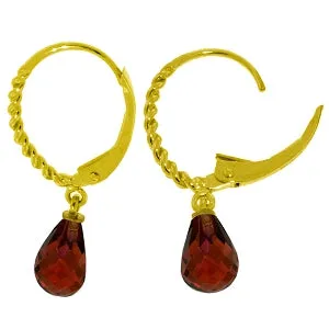 3 Carat 14K Solid Yellow Gold Leverback Earrings Briolette Garnet