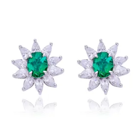 3.2Carat Oval Green Zircon Flower Shape Studs