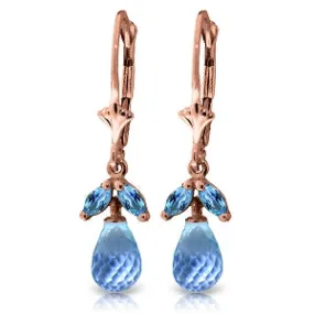 3.4 Carat 14K Solid Rose Gold Blue Topaz Envy Earrings