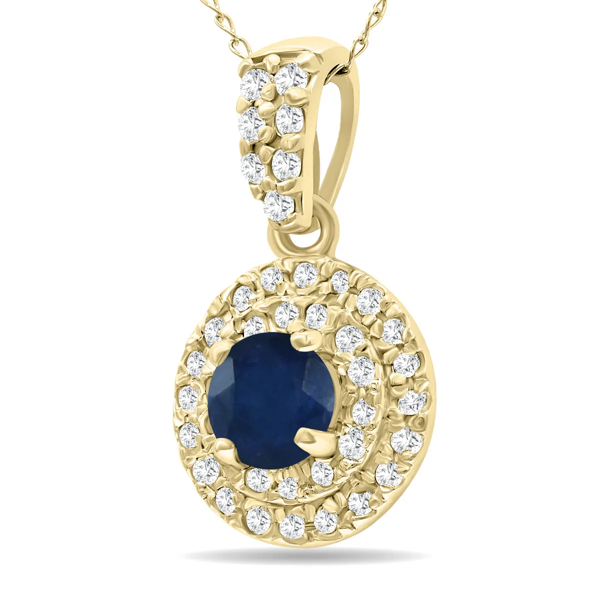 3/4 Carat Tw Double Halo Sapphire And Diamond Pendant In 10K Yellow Gold