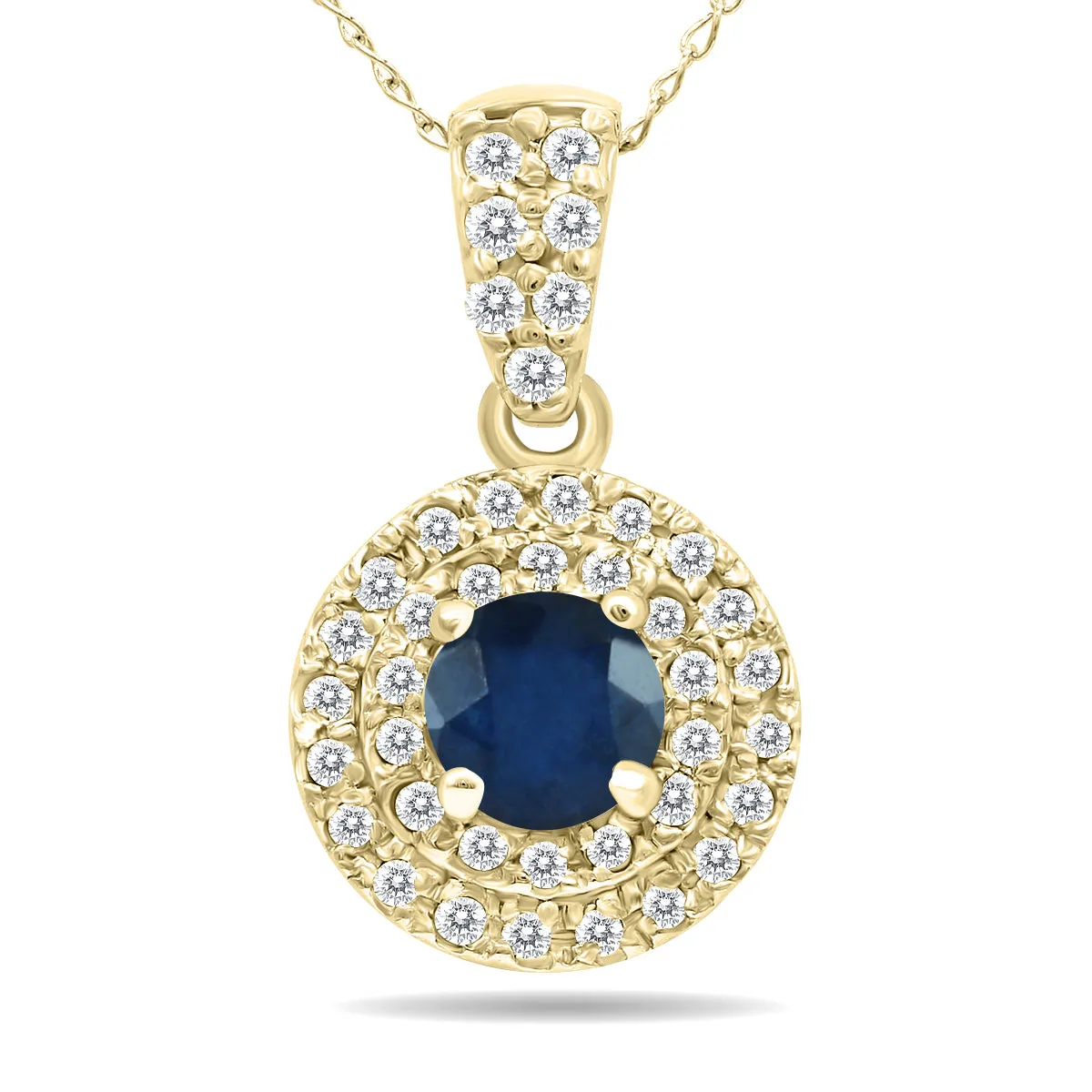 3/4 Carat Tw Double Halo Sapphire And Diamond Pendant In 10K Yellow Gold