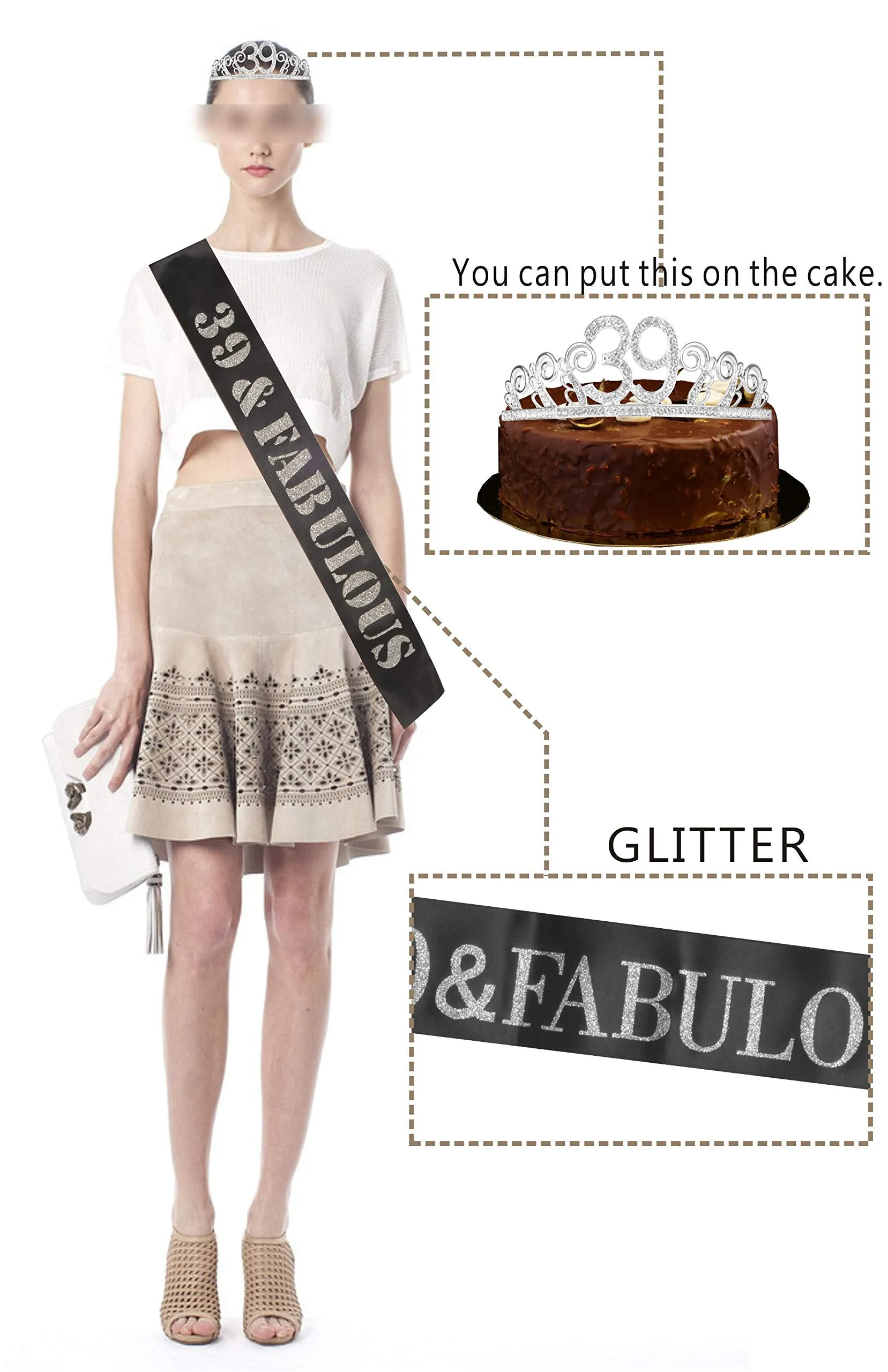 39th Birthday Tiara and Sash silver , 39th Birthday Gifts for lady, HAPPY 39th Birthday