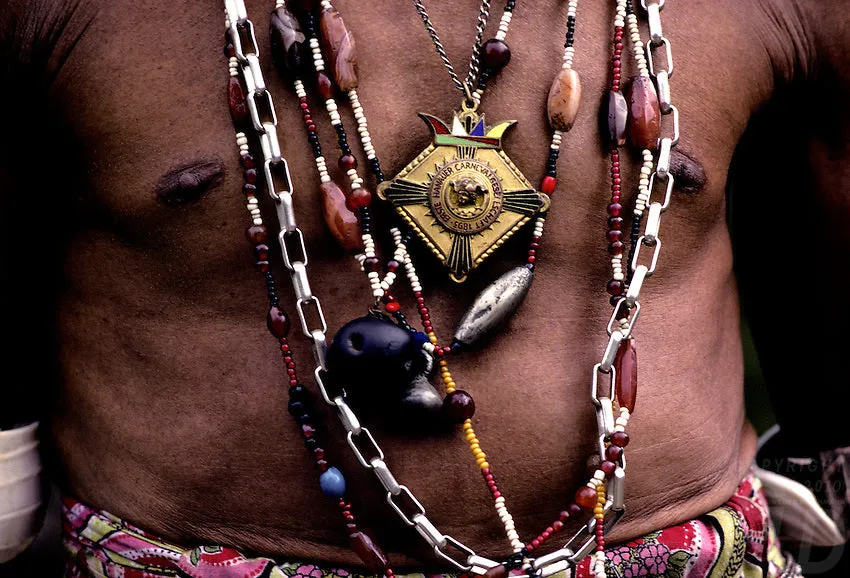 4 Strands Unique Earthtones Hand crafted Ethnic Glass Trade Beads Necklace with Buffalo Bone Hand Carved Pendant of Fish, Zodiac Pisces, Borneo Kalimantan, Indonesia NECK37