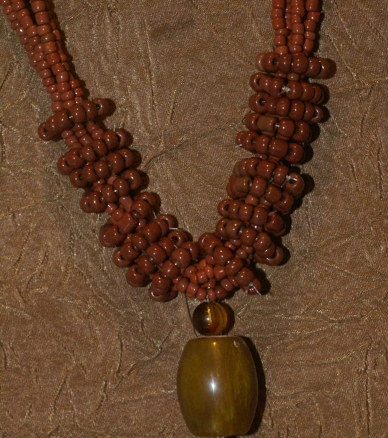 4 Strands Unique Earthtones Hand crafted Ethnic Glass Trade Beads Necklace with Buffalo Bone Hand Carved Pendant of Fish, Zodiac Pisces, Borneo Kalimantan, Indonesia NECK37