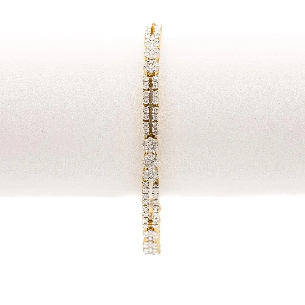 4.03CT Diamond Modern Tennis Bracelet Set In 18K Yellow Gold W/ Fold Over Closure