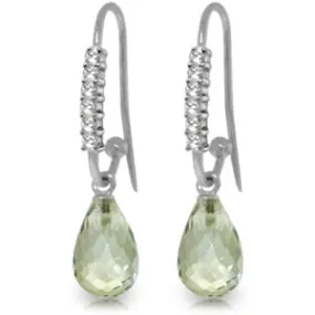 4.68 Carat 14K Solid White Gold Fish Hook Earrings Diamond Green Amethyst
