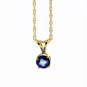 5 mm Round Sapphire Solitaire Pendant Necklace 14k Yellow Gold September Birthstone