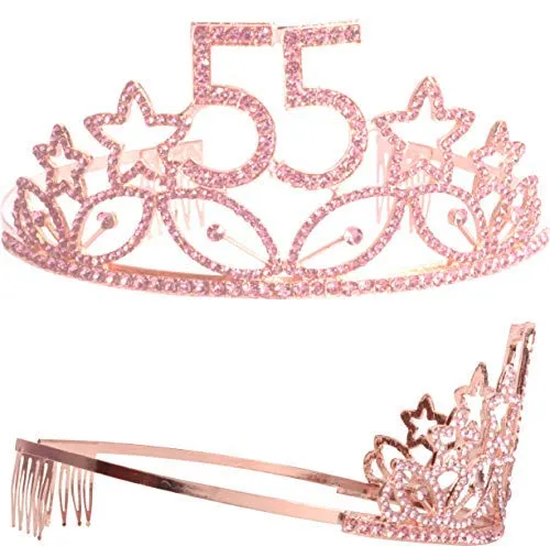 55th Birthday Gifts for Woman, 55th Birthday Tiara and Sash Pink, Happy 55th Birthday